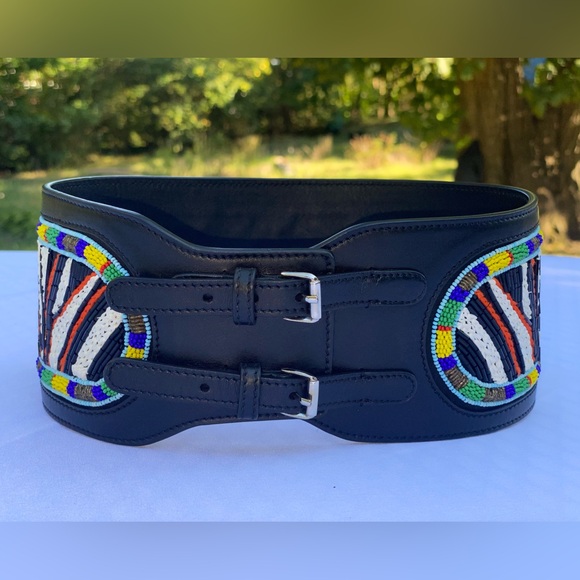 Emilio Pucci Beaded Leather Waist Belt – Tribal Maasai‑Inspired – Size XS – NWOT main image 9